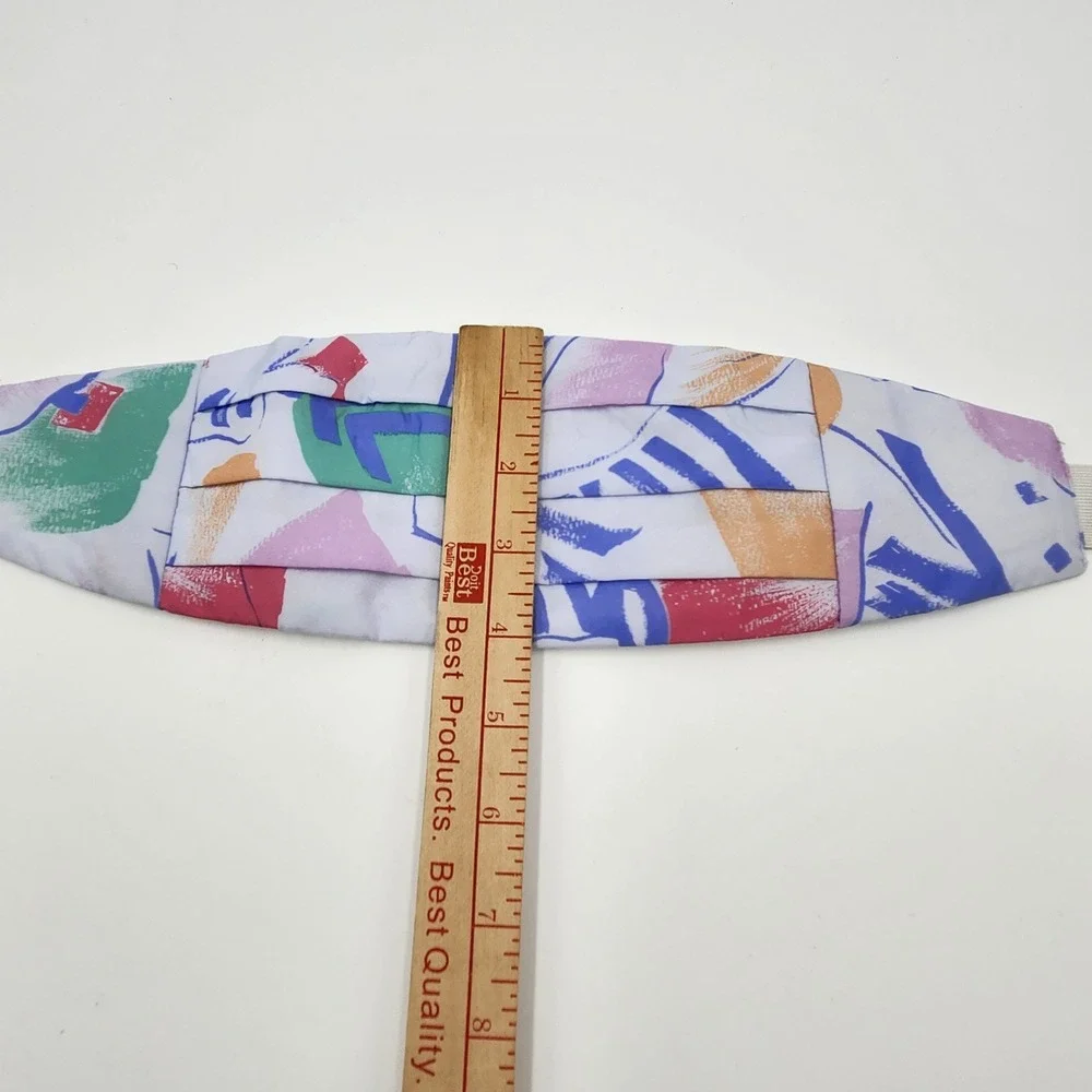 VTG 80s Abstract Floral Statement Waist Belt Cummerbund Blue Pastel USA OS Funky